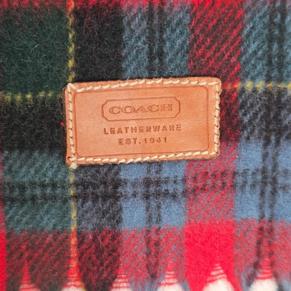 Coach Scarf OS Red Plaid Lambs Wool Cashmere Blend Tartan Dark Academia Luxury